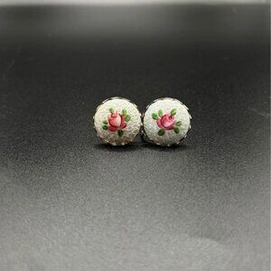 Coro Vintage Guilloche Rose Screw Back Earrings Round